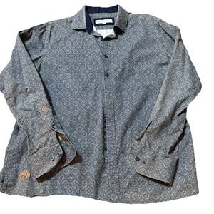 JOHN LENNON Shirt Men's Large Long Sleeve Button Down Blue Geometric ☮️